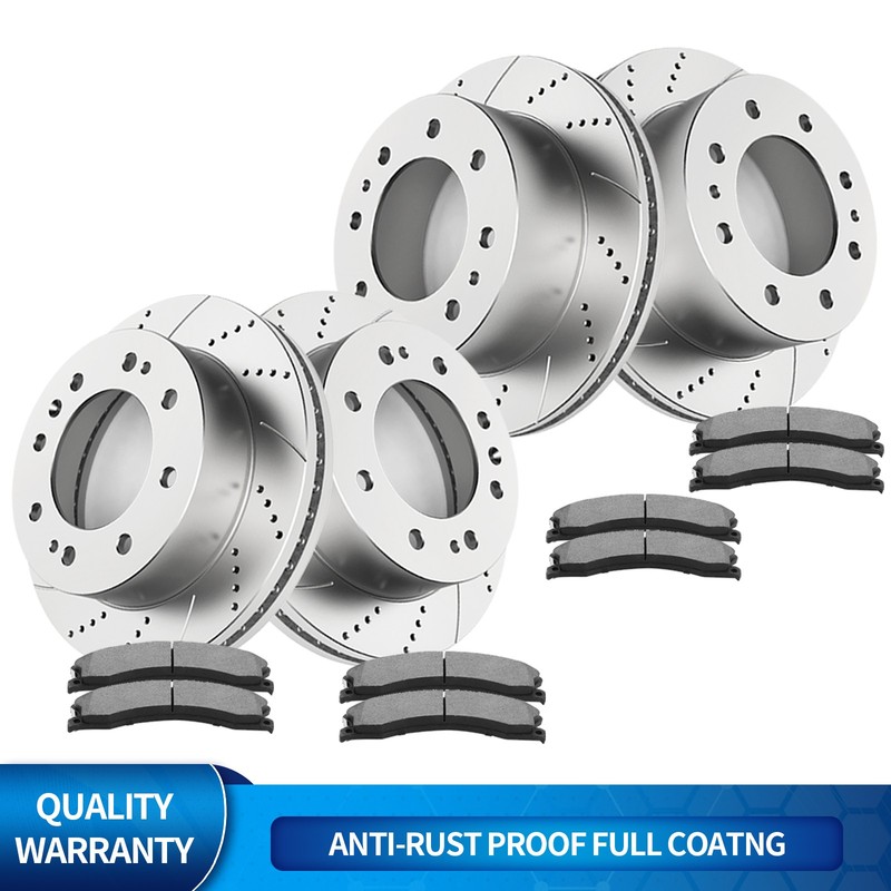Front Rear Drilled Disc Rotors Brake Pads Fit Silverado Sierra 2500 3500 HD Kits