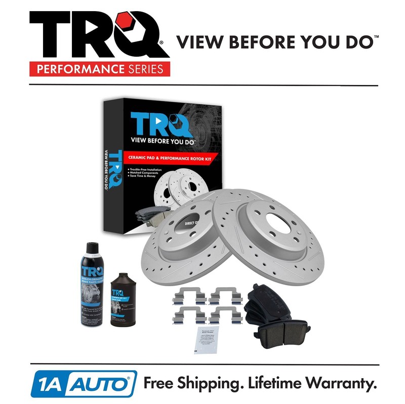 TRQ Rear Performance Coated Brake Rotor & Ceramic Pad Kit w/Chemicals
