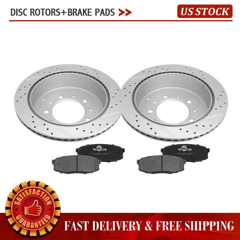 Rear 2x Brake Rotors + 4x Brake Pads For Lexus LX570 Toyota Land Cruiser Tundra