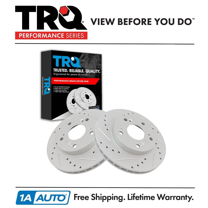 TRQ Performance Drilled & Slotted Front G-Coated Disc Brake Rotor Pair