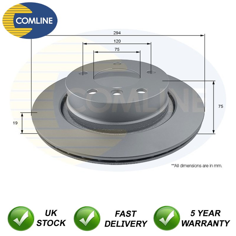 Brake Disc Rear Comline Fits BMW Z4 2003-2008 2.5 3.0 3.3 + Other Models