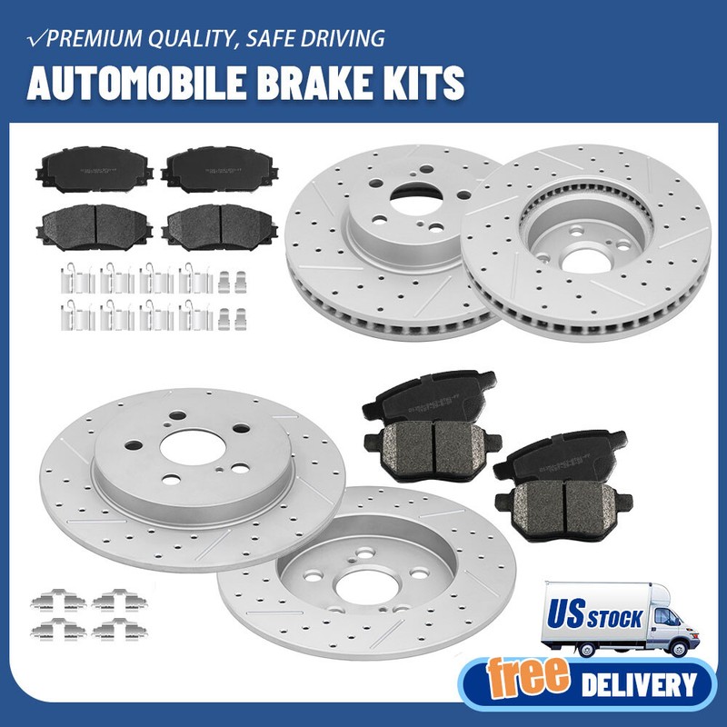 For 2009-2019 Toyota Matrix Corolla Front Rear Drilled Brake Rotors+Ceramic Pads