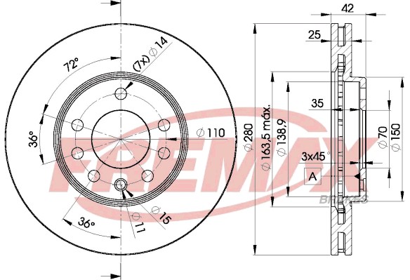 Remax BD-9060 Brake Disc for Chevrolet, Opel, Vauxhall