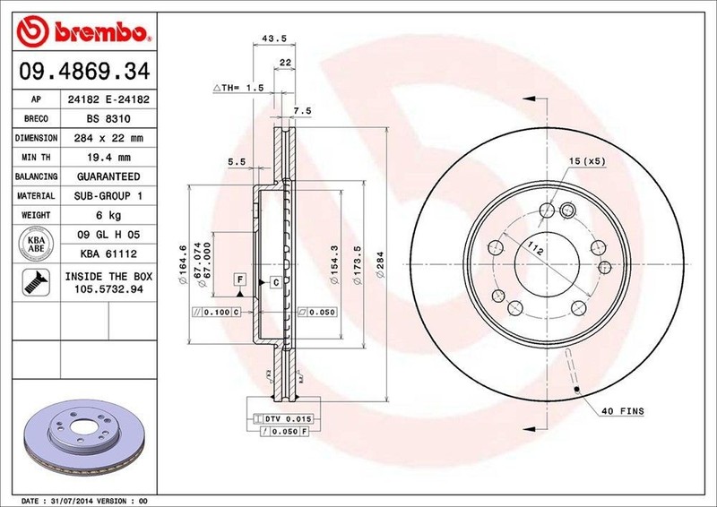 Front Rotor Fits 1986-1993 Mercedes-Benz 300E 09.4869.34