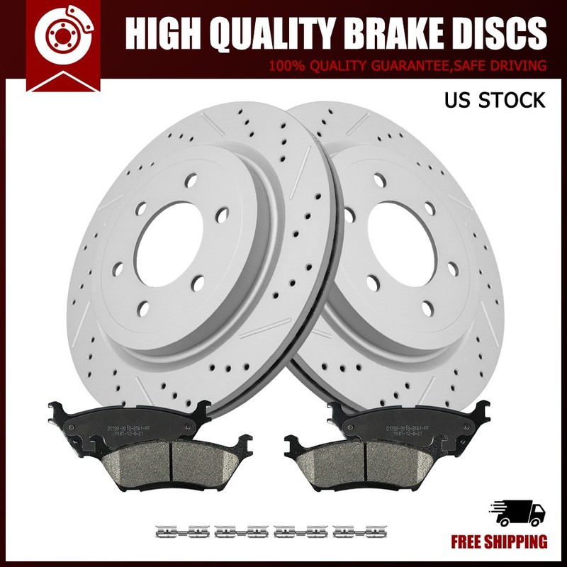 Rear Drilled Rotors+Brake Pads for 2018-20 Ford F-150 W/EPB Expedition Navigator