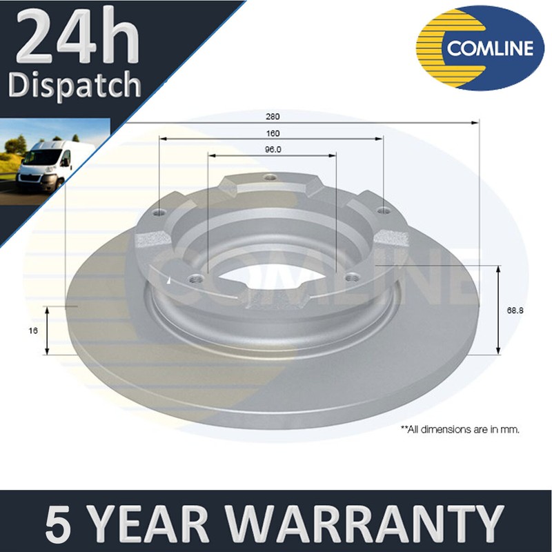 Fits Ford Transit 2006-2018 2.2 dCi + Other Models Comline Rear Brake Disc #1