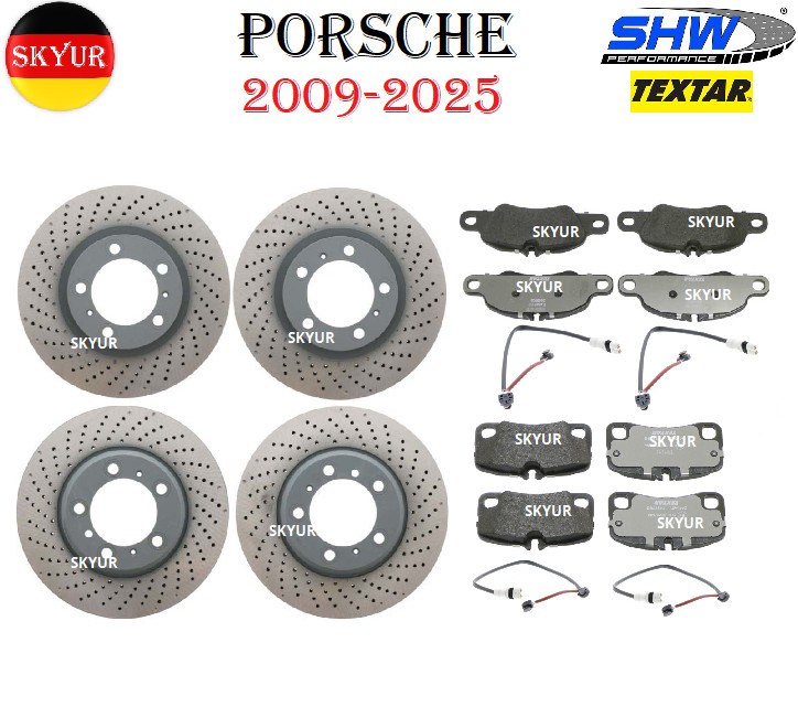 Front & Rear Rotors & Brake Pad Sets with Sensors For 2009-2025 Porsche Vehicles