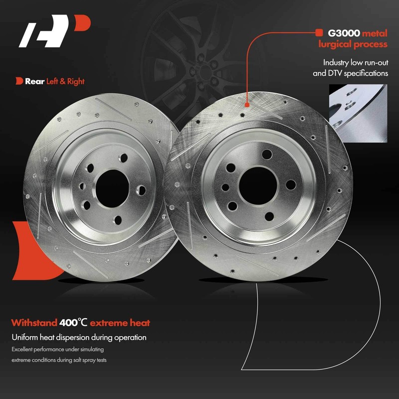 2x Rear Driver & Passenger Side Drilled Brake Rotors for Volvo S60 S80 V60 XC70 gallery
