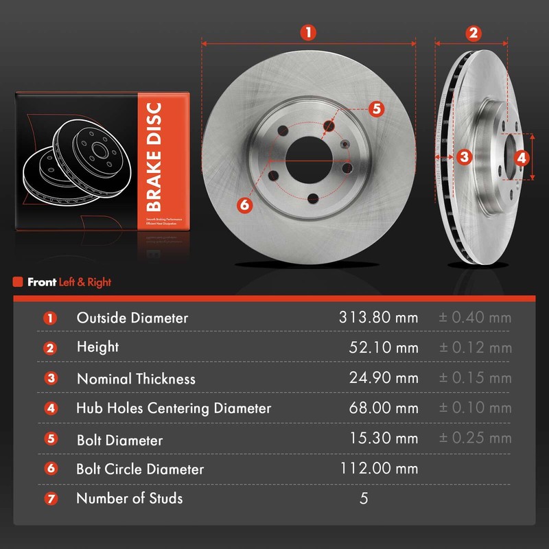 2pcs Front Disc Brake Rotor for Audi A4 17-20 A4 Quattro A5 A5 Sportback 313.8mm gallery