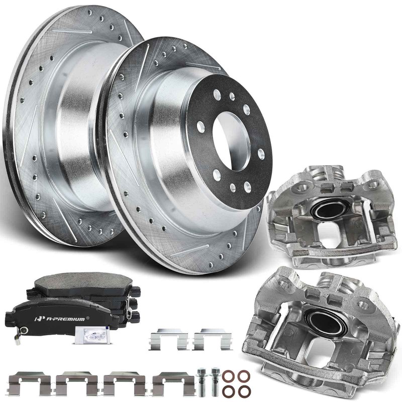 Rear Drilled Brake Rotor & Pads + Caliper for Chevy SSR Trailblazer GMC Buick gallery