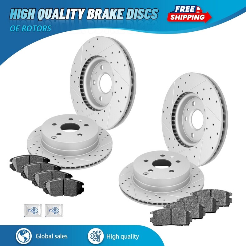 For 2010 – 2017 GMC Terrain Chevy Equinox Front Rear Drilled Rotors + Brake Pads