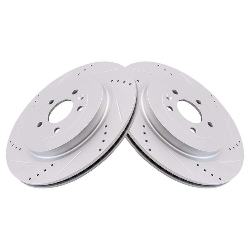 TRQ Rear Brake Rotors Set Slotted X Drilled G-Coated Rear Fits Ford Lincoln gallery