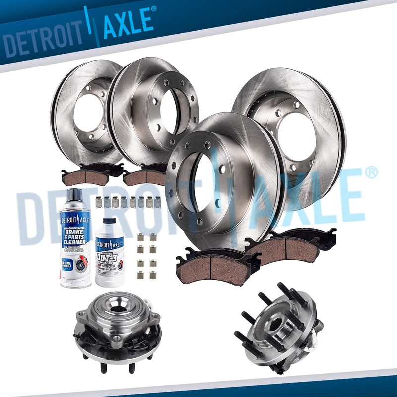 Front & Rear Rotors Brake Pads + Wheel Hub Bearings for 2014-2018 Ram 2500 3500