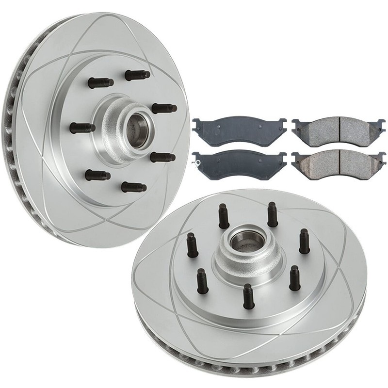Front Slotted Disc Brake Rotors & Pads Fits Ford F-150 99-04, F-250 97-99; 308mm