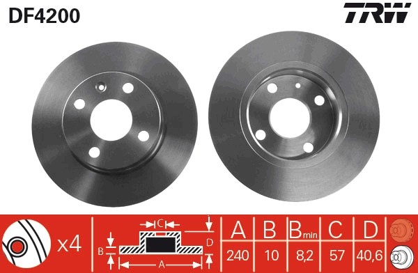 TRW DF4200 Brake Disc for Holden, Opel, Vauxhall