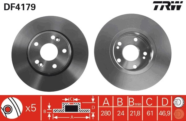 TRW DF4179 Brake Disc for Renault