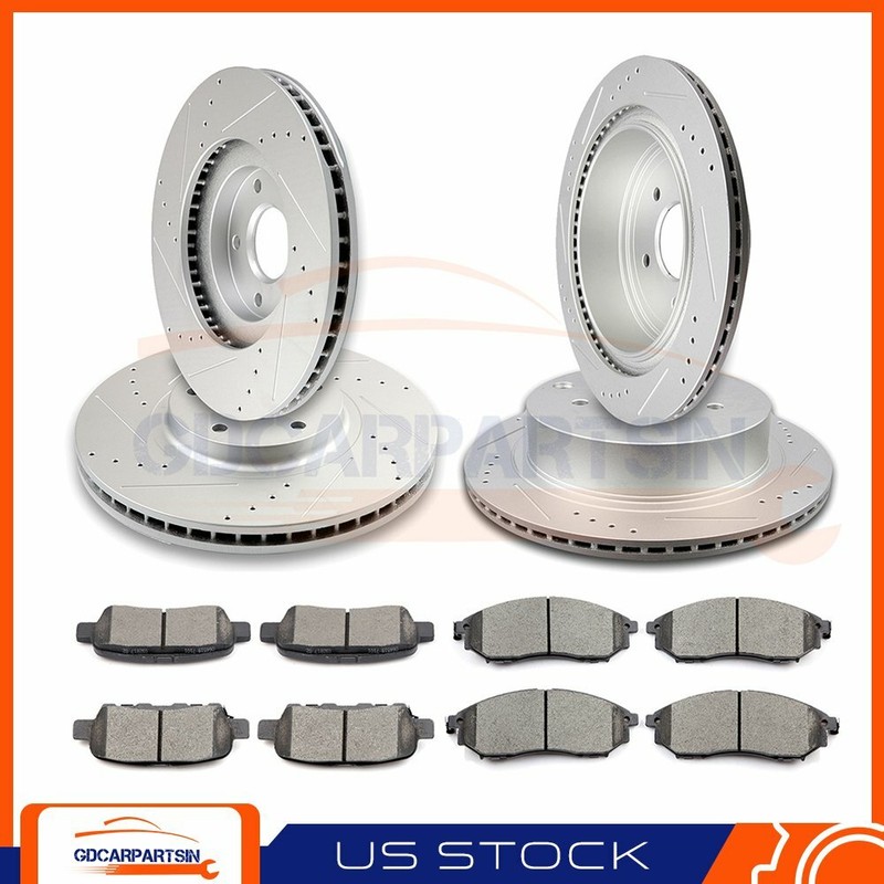 Front Rear Brake Rotors Ceramic Pads Drilled Slot For 11-13 For Infiniti M37