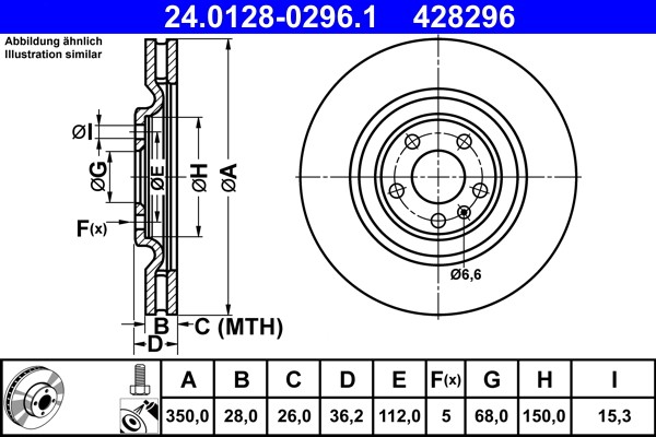ATE 24.0128-0296.1 Brake Disc for Audi, VW