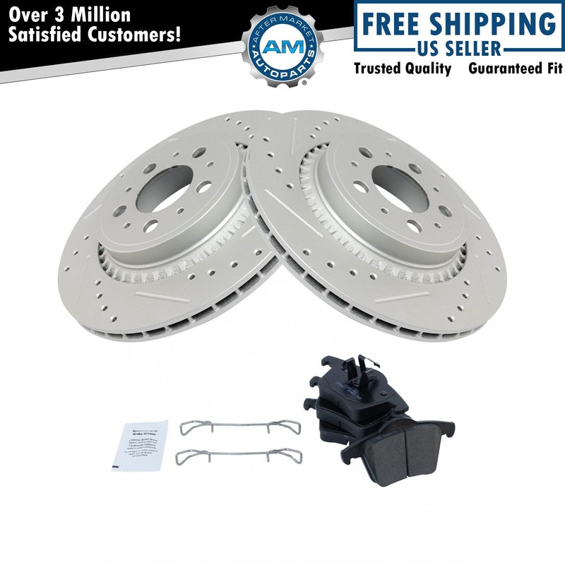 Rear Performance Drilled Slotted Coated Brake Rotor & Posi Ceramic Pad Kit New