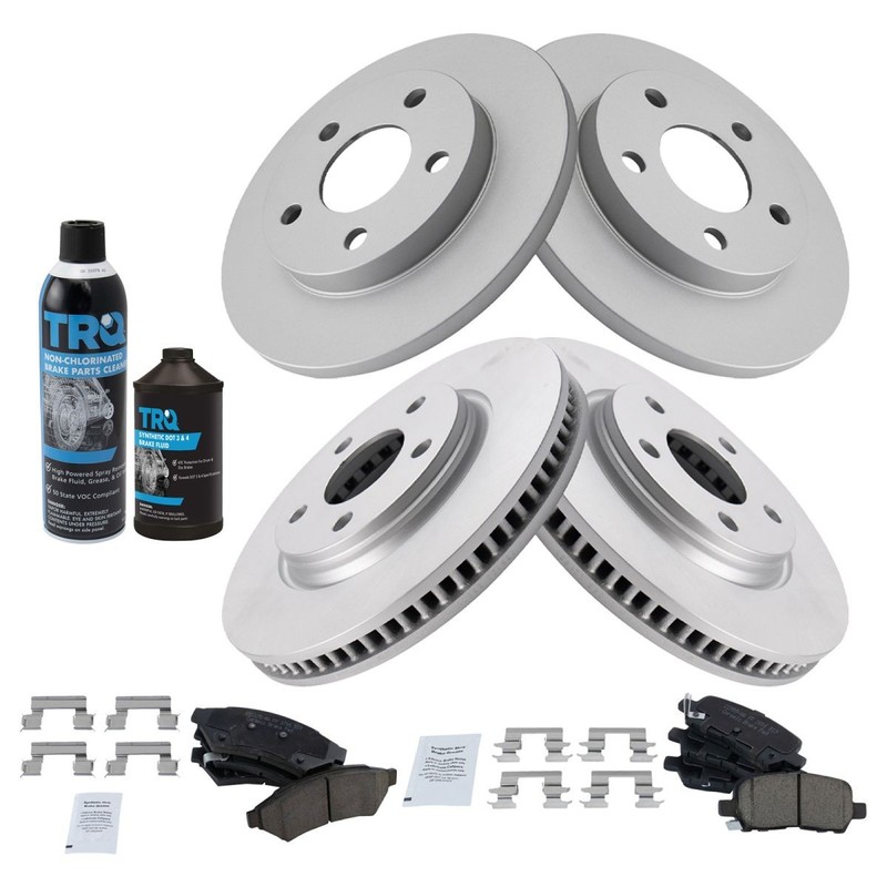 TRQ Front & Rear Ceramic Brake Pad & Coated Rotor Kit & w/Chemicals gallery