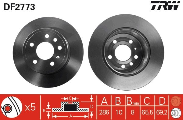 TRW DF2773 Brake Disc for CHEVROLET,HOLDEN,OPEL,SAAB,VAUXHALL