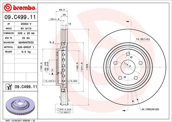 Brembo 09.C499.11 Brake Disc for Lexus, Toyota, Toyota (GAC)