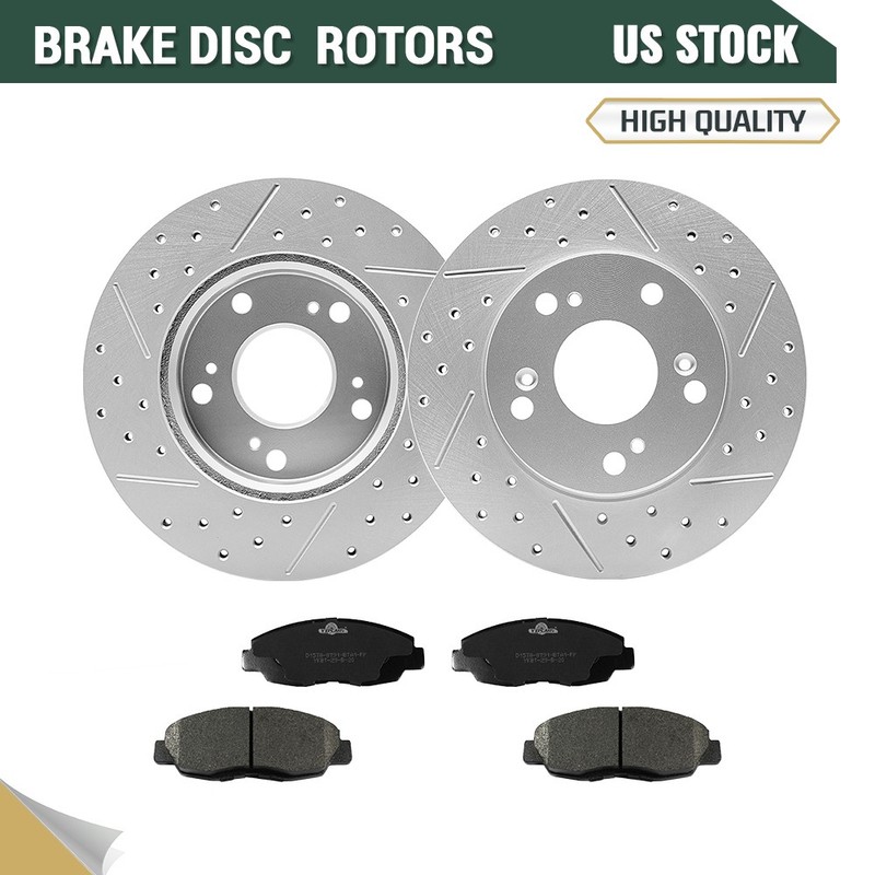 Front Drilled Brake Rotors And Ceramic Pads Set for 2012 – 2015 Honda Civic