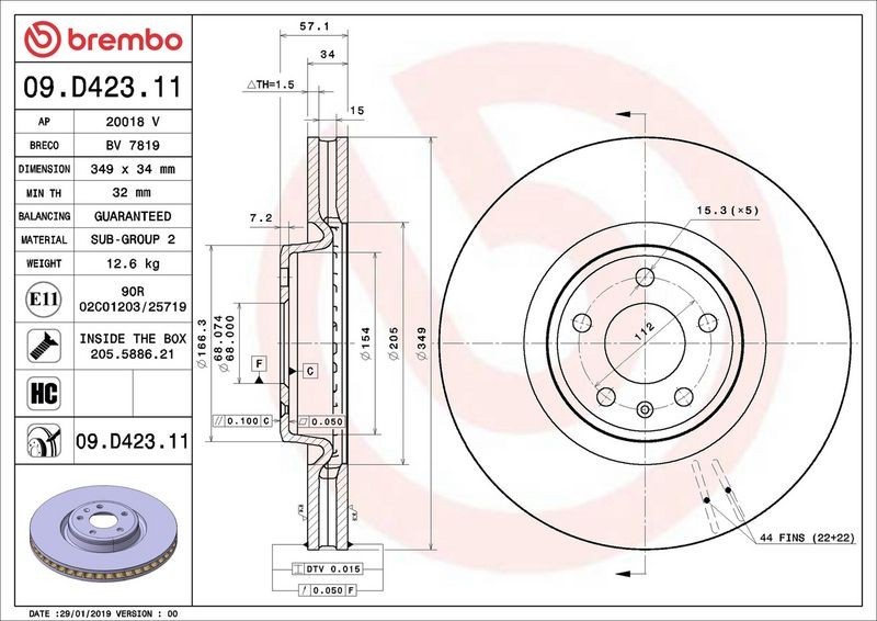 1x Brembo 09.D423.11 Front Rear Vented Brake Discs Fits Audi A4 A4 Allroad A5 A6 gallery