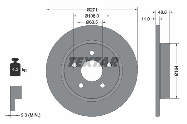 Textar 92239003 Brake Disc for Ford, Ford (Changanese), Ford Asia & Oceania, Ford Aust