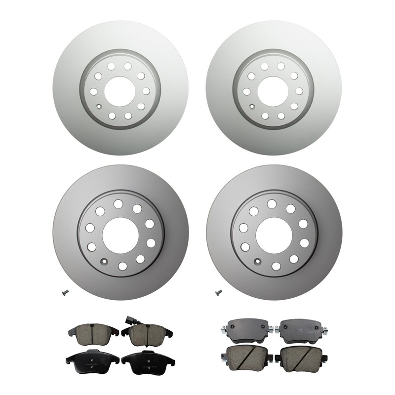 Hella Front Rear Rotor Akebono EURO Ceramic Brake Pad Kit for Passat FWD 14-16