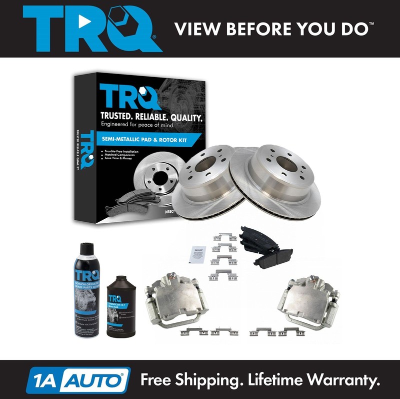 TRQ Rear Metallic Disc Brake Pads Rotors & Calipers Kit for GM Truck New