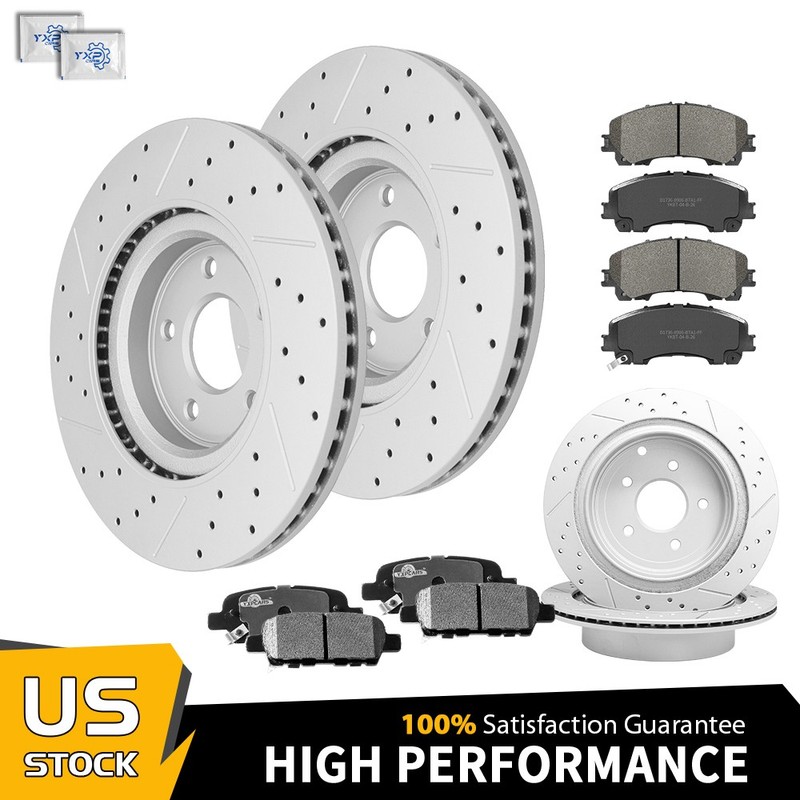 For Infiniti Q60 Q50 320mm Front & 308mm Rear Disc Rotors Ceramic Brake Pads Kit