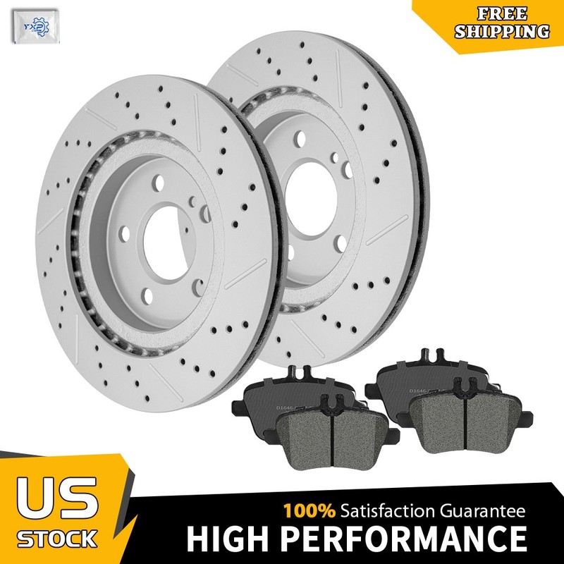 Rear Drilled Brake Rotors and Pads for Mercedes-Benz GLA250 CLA250 B250E QX30