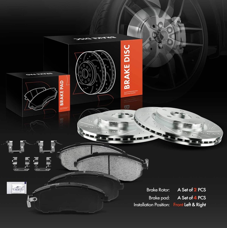 Front Left & Right Drilled Brake Rotors & Brake Pads for Nissan Sentra 2013-2019 gallery