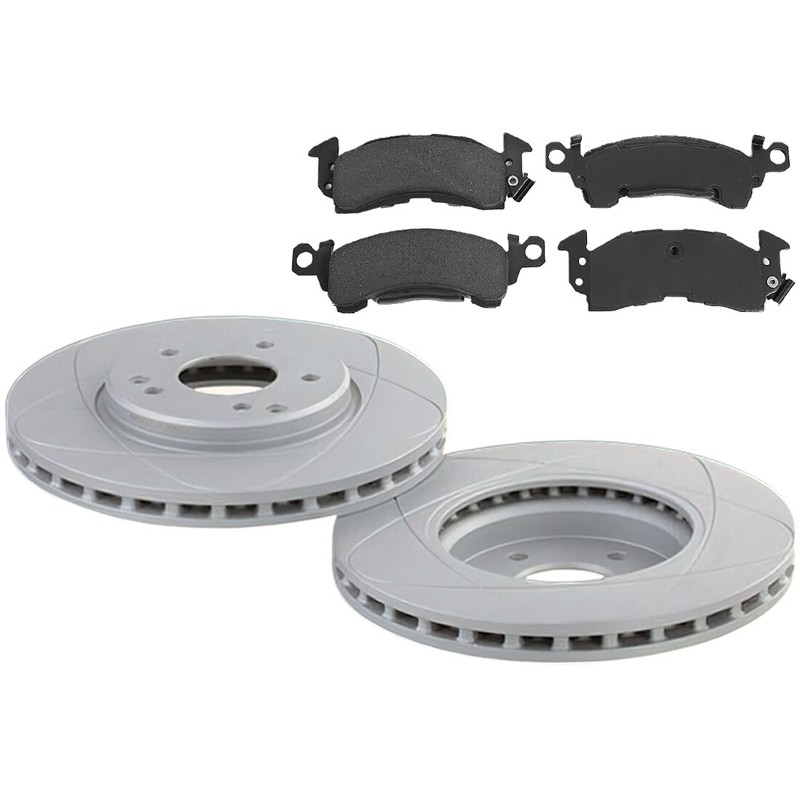 Front Slotted Disc Brake Rotors & Pads, Fits Chevrolet Astro, GMC Safari; RWD