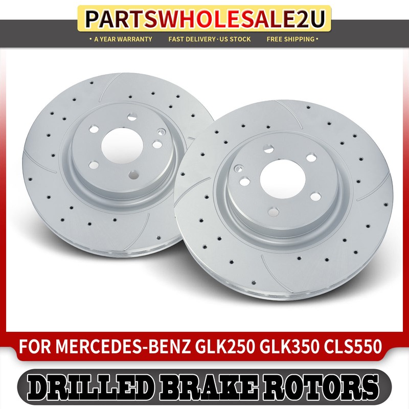 2x 330mm Front Drilled Brake Rotors for Mercedes-Benz E550 GLK250 GLK350 CLS550
