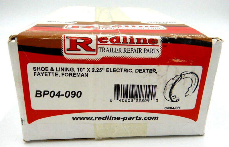 NOS REDLINE BP04-090 Trailer Brake Shoes & Lining- L R Side 10″x2.25″ Electric