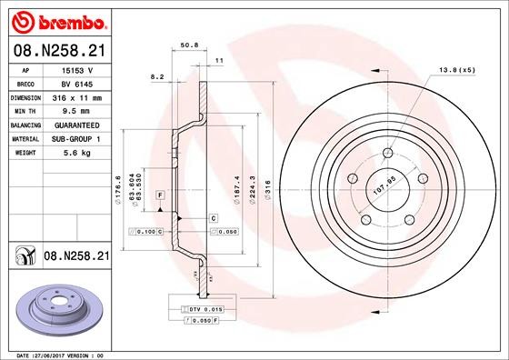 Brembo 08.N258.21 Brake Disc for Ford, Ford (Changanese), Ford USA, Lincoln