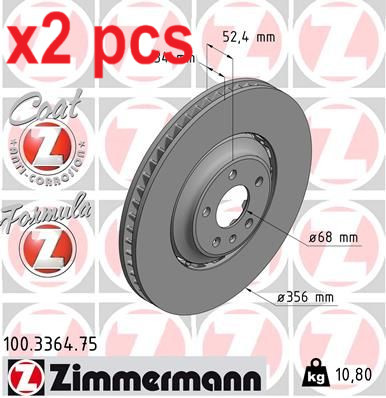 X2 PCS L&R SIDES FITS AUDI A8 D4 2.0 TFSI BRAKE DISC 100.3364.75 ZIMMERMANN