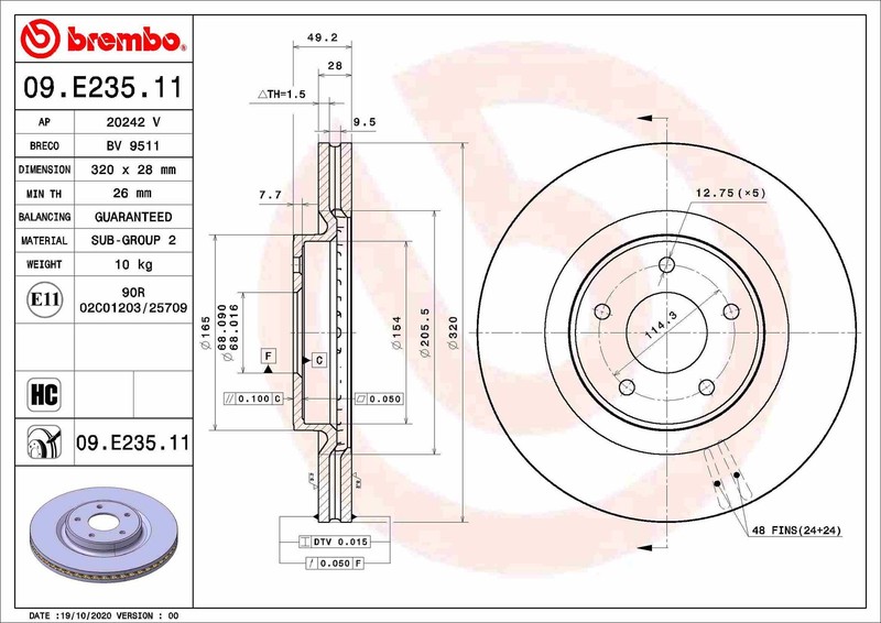 Brembo 09.E235.11 Brake Disc for Infiniti, Nissan, Nissan (DFAC)