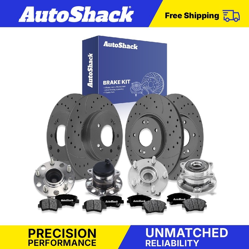 Front Rear Drilled Slotted Brake Rotors Premium Pad Hubs for Nissan, Rogue 08-13