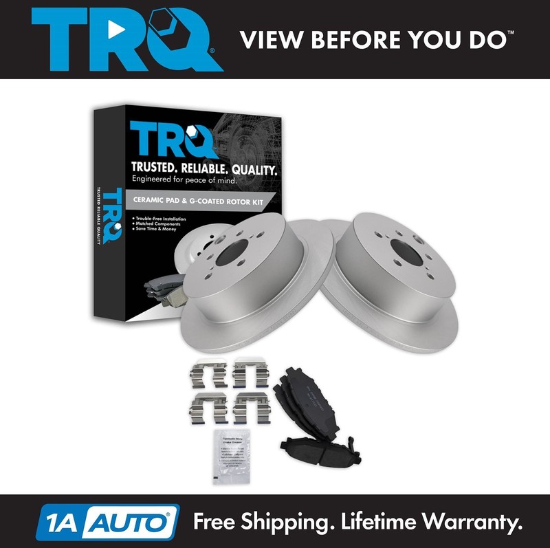 TRQ Rear Premium Posi Ceramic Brake Pad & Coated Rotor Kit for Subaru