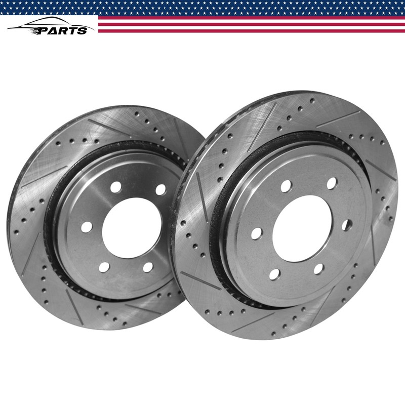 2x Drilled Brake Rotor w/ Electric Parking Brake for Ford F-150 2015-2017 Rear