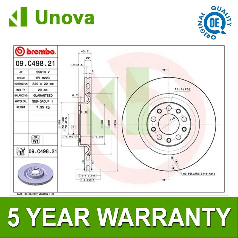 Brake Discs Rear Unova Fits Alfa Romeo Giulia Stelvio 2.0 2.1 D 2.2 gallery