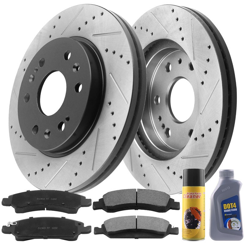 Front Black E-Coat Brake Rotors Ceramic Pads for Chevy Silverado Sierra 5B