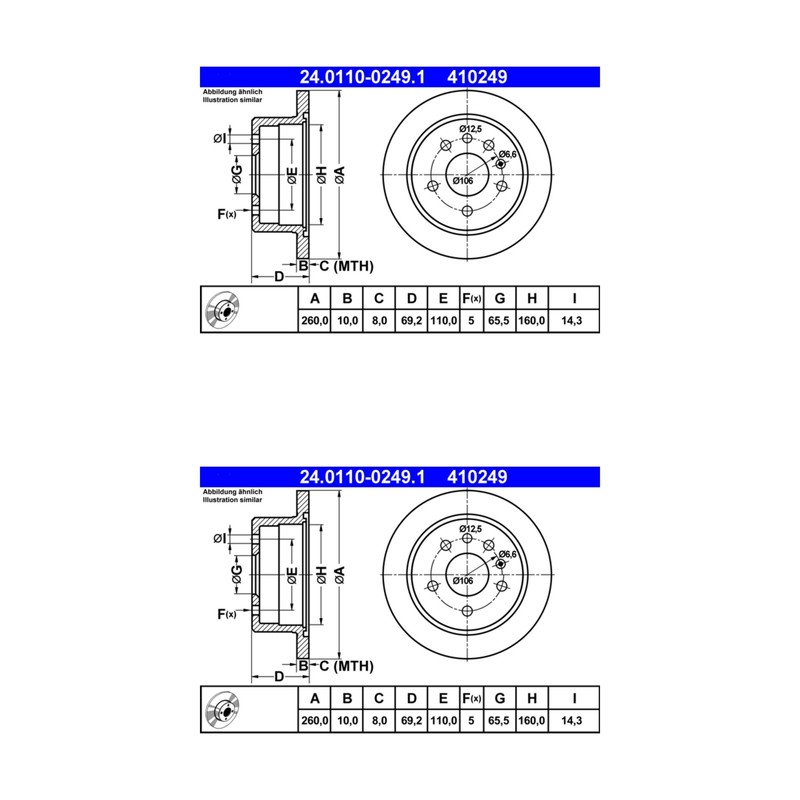 Saab 900 ATE/Premium One Rear Disc Brake Rotors (2) 410249 4241477