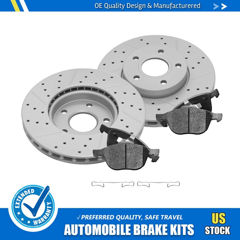 Front Drilled Rotors + Ceramic Brake Pads For Ford Focus Volvo C30 S40 2012-2018