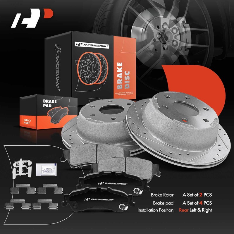 A-Premium Rear Drilled  Brake Rotors & Ceramic Pads for Chevy Silverado 1500 GMC gallery
