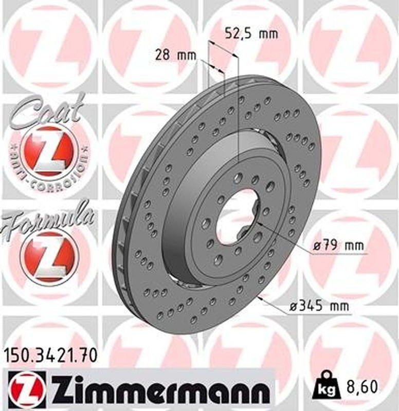 Zimmermann 150.3421.70 Formula Z Disc Brake Rotor For 05-08 BMW M3 Z4