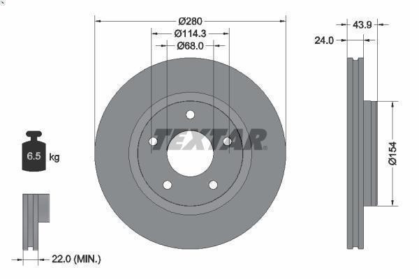 1X Brake Disc Textar 92232205 for Nissan Juke (F15) 1.2 2014-2019